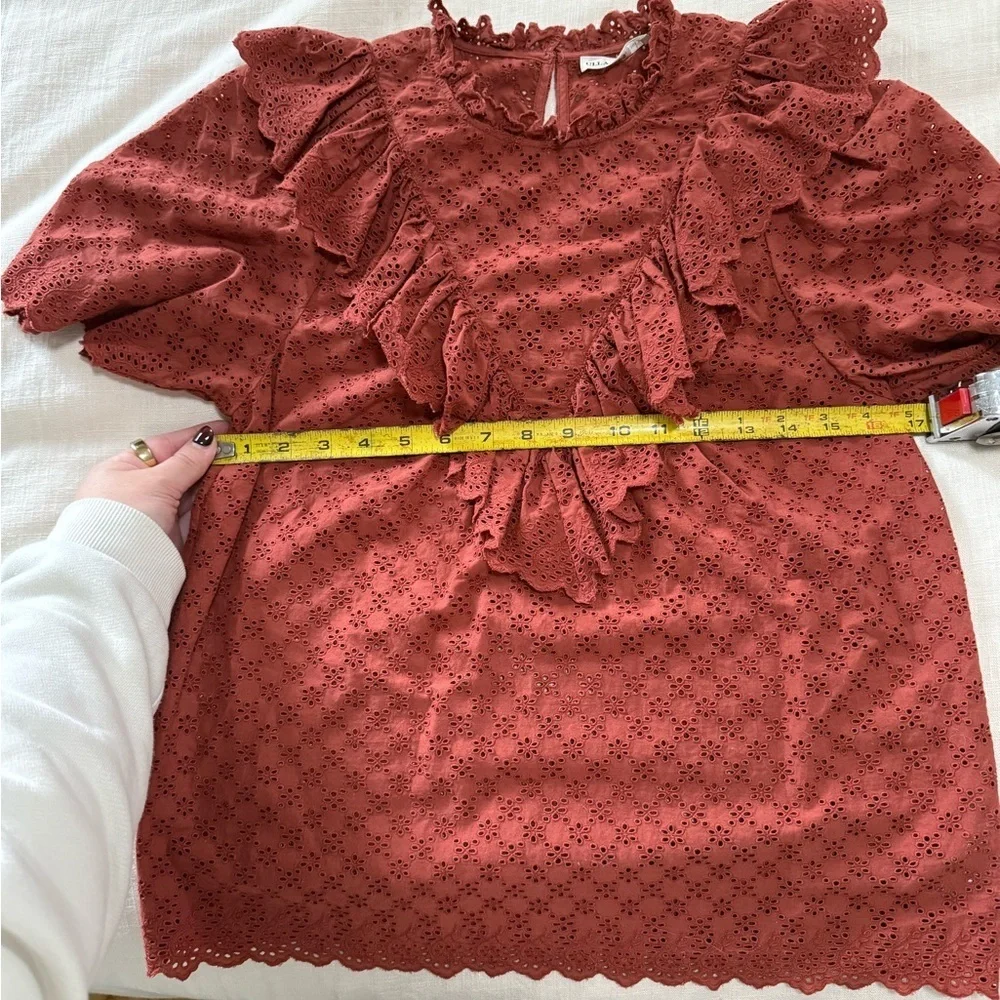 Ulla Johnson Choux Blouse Ruffle Top in Rust / Burnt Orange